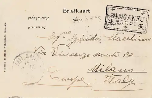 Niederlande: 1901: Ansichtskarte Niederl. Indien nach Milano - Singanfu