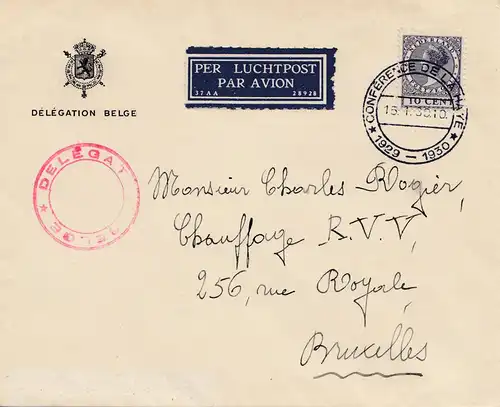 Niederlande: 1930: Lufptost Converence de la Haye - nach Belgien