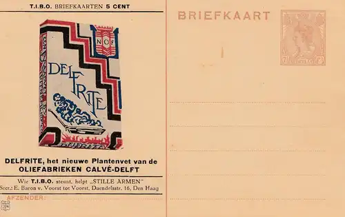 Niederlande: Ganzsache Briefkaart Delfrite
