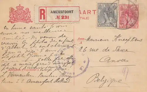 Pays-Bas: 1918: Briebkaart Einschräft Amersfoort vers Belgique-Zensur