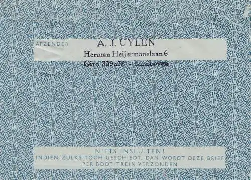 Niederlande: 1952: Eindhofen nach USA-Luftpost