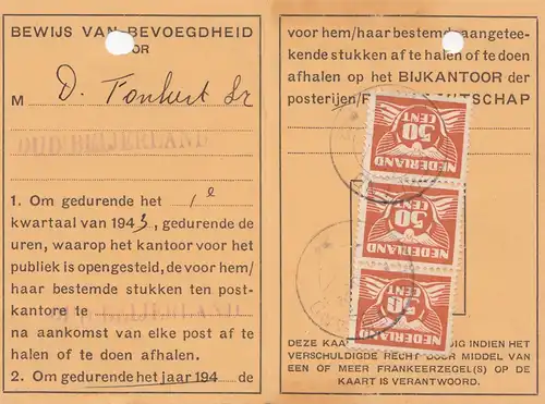 Niederlande: 1942: Bewijs van Bevoegdheid voor het afhalen van Stukken