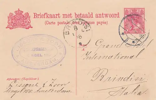 Niederlande: 1914: Ganzsache Briefkaat met antwoord kaart