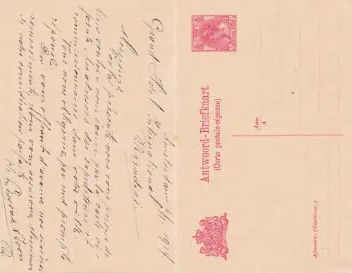 Niederlande: 1914: Ganzsache Briefkaat met antwoord kaart