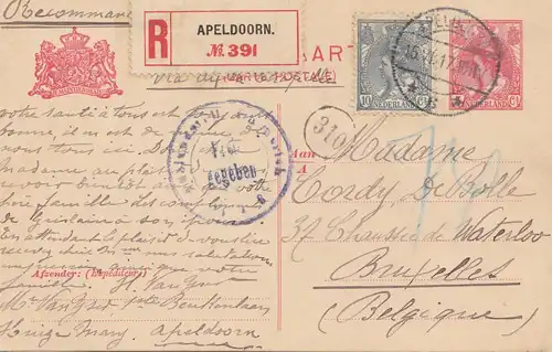 Niederlande: 1917:Ganzsache Einschreiben Apeldoorn nach Belgien-Zensur