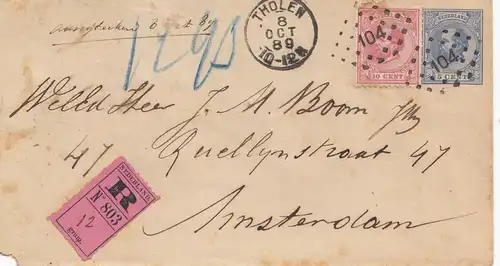 Niederlande: 1889: Tholen  nach Amsterdam - Einschreiben