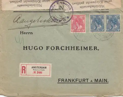 Pays-Bas: 1916: Lettre recommandé Amsterdam vers Francfort - censure