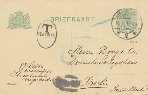 Niederlande: 1919: Ganzsache nach Berlin - Mittelbug