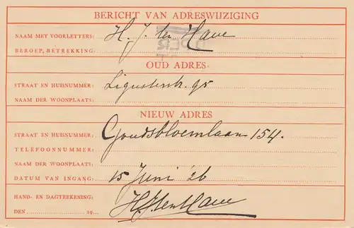 Pays-Bas: 1926: Gravenhage - Affaire - Adreswijziging