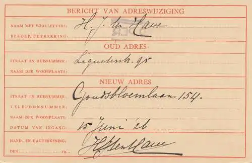 Pays-Bas: 1926: Gravenhage - Affaire - Adreswijziging