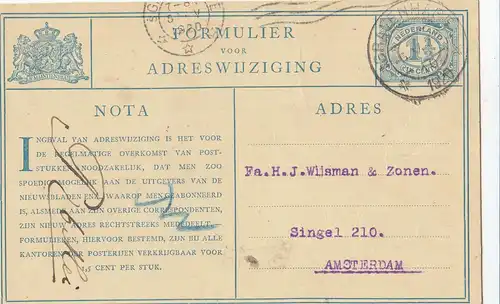 Pays-Bas: 1920: Haarlem-Ganzkasse 5x Adreswijziging
