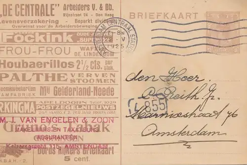 Niederlande: 1925: Ganzsache Amsterdam Ortskarte