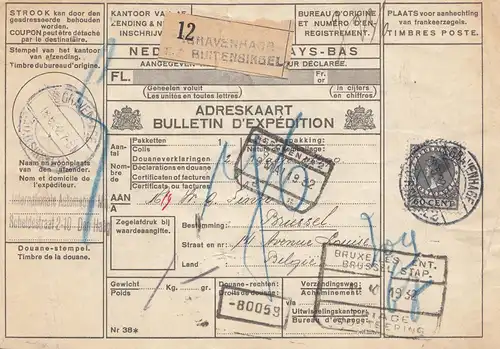 Pays-Bas: 1932: Cartes de colis vers la Belgique