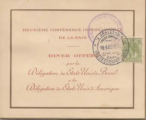 Niederlande: 1907 Gravenhage: Speise- und Tischkarte Amerique/Brésil