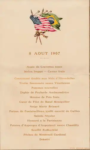 Pays-Bas: 1907 Gravenhage: Carte de table et de repas Amerique/Brésil