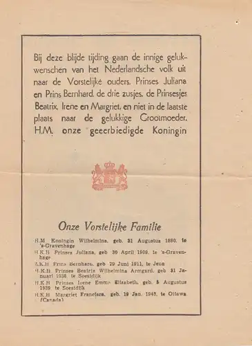 Niederlande: 1947: Prinses Marijke Gravengager per vliegmachine uitgeworpen