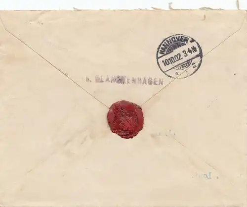 Pays-Bas: 1902: Enregistré Blanckenhagen vers Hanovre