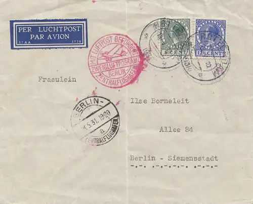 Niederlande: 1931: Luftpost Rotterdam - Berlin: 