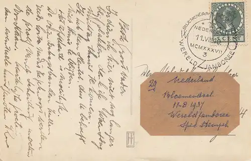 Niederlande: 1937: Briefkaart KLM Jamboree Holland