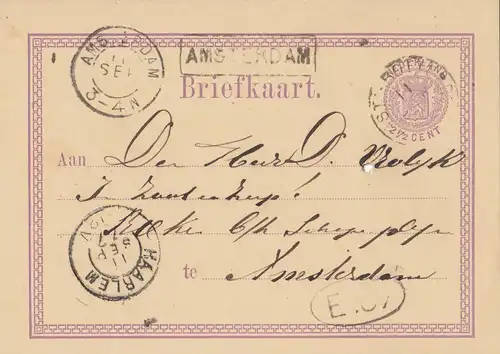Niederlande: 1877 Ganzsache Haarlem - Amsterdam