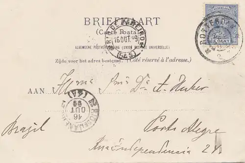 Pays-Bas: 1899: Briebkaart Rotterdam vers Porto Alegre - Brazil