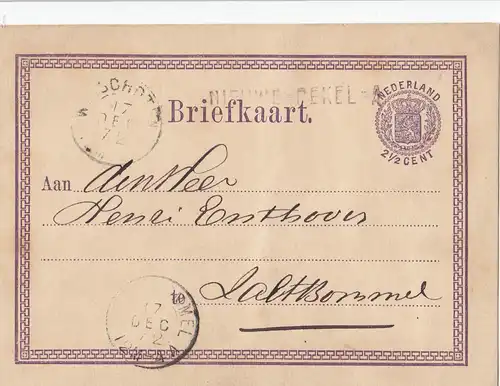 Niederlande: 1872: Ganzache - Briefkaart