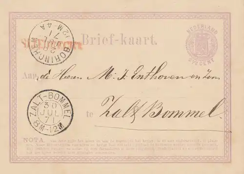 Niederlande: 1871: Ganzsache nach Bommel