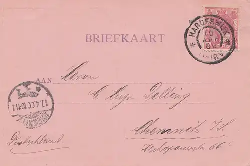 Niederlande:1900: Ansichtskarte Raadhuis te Harderwijk nach Chemnitz