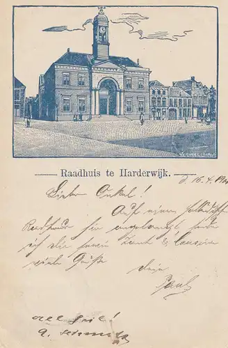 Pays-Bas:1900: Carte de vue Raadhuis te Harderwijk vers Chemnitz