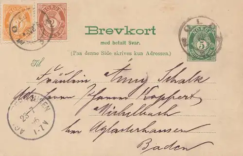 Norvège: 1896: Tout ce qui est arrivé à Michelbach, avec carte de réponse non utilisée