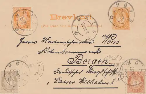 Norwegen: 1906: Ganzsache Molde nach Bergen