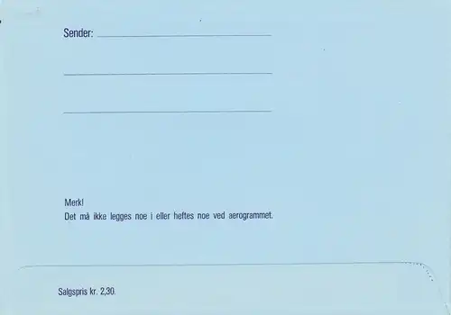 Norvège: Aerogrammes - Norge 2,20: LF 28