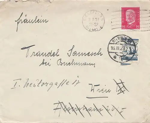 Autriche: 1929: Lettre de Bielefeld à Vienne - Après-Taxe
