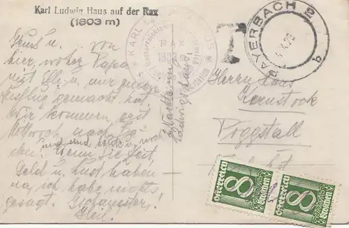 Autriche: 1929: Carte de vue Rax - Payerbach