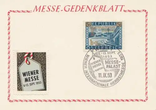 Österreich: 1953: Wiener Messe - Gedenkblatt