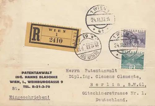 Österreich: 1933: Einschreiben Wien nach Berlin