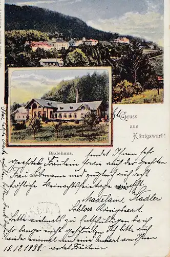 Österreich: 1898: Königswart nach Cölln a.d. Elbe (Kolin) - Ansichtskarte