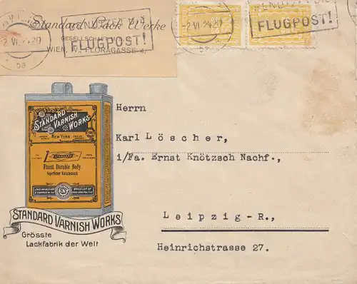 Österreich: 1924: Flugpost, Standard Varnish Works nach Leipzig