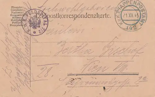 Österreich: 1915: kuk Etappenpostamt nach Wien