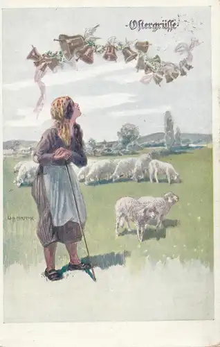 Autriche: 1935: Carte de vue moutons/Pâques