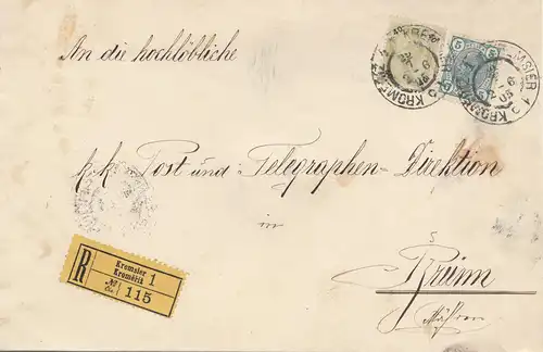 Österreich: 1905: Einschreiben Kremsier nach Brünn; Telegraphen Direktion