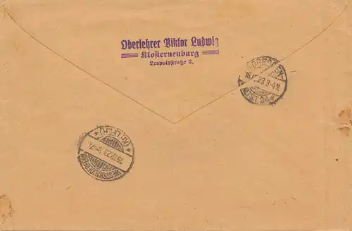 Autriche: 1923: Lettre recommandé Klosterneuburg vers Westrhauderfehn