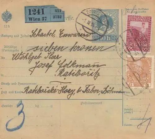 Österreich: 1914: Paketkarte Wien nach Ratiboritz