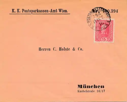 Österreich: 1916 Postsparkassen Amt Wien nach München