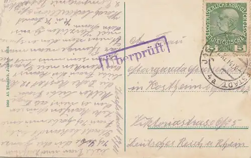 Autriche: 1914: Carte de Josefov Josefstadt, en cours d'examen en Allemagne