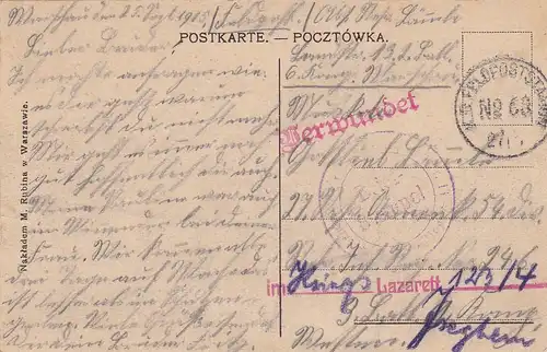 AK Warszawa 1915: An Inf. Reg.: Verwundet - Kriegs-Lazarett 