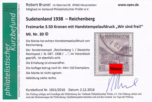 Sudetenland: MiNr. 30, gestempelt