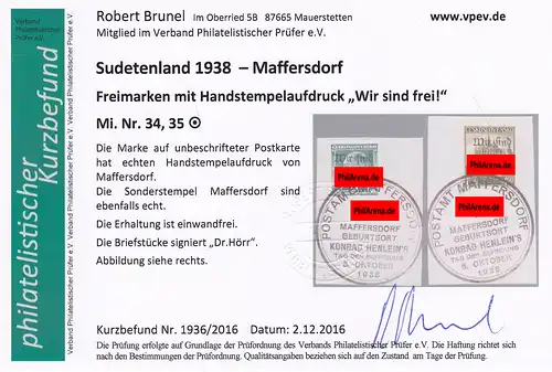 Sudetenland: MiNr. 30, 34, 35, gestempelt