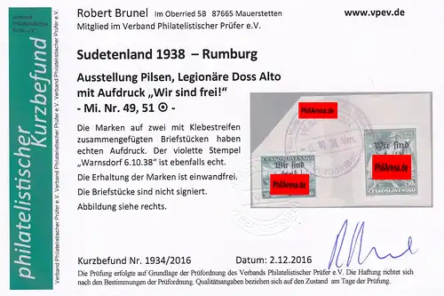 Sudetenland: MiNr. 27, 29, 32, 35, 49, 50, gestempelt