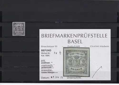 Bremen: Stadt Post Amt, Nr. 1x III, ungebraucht